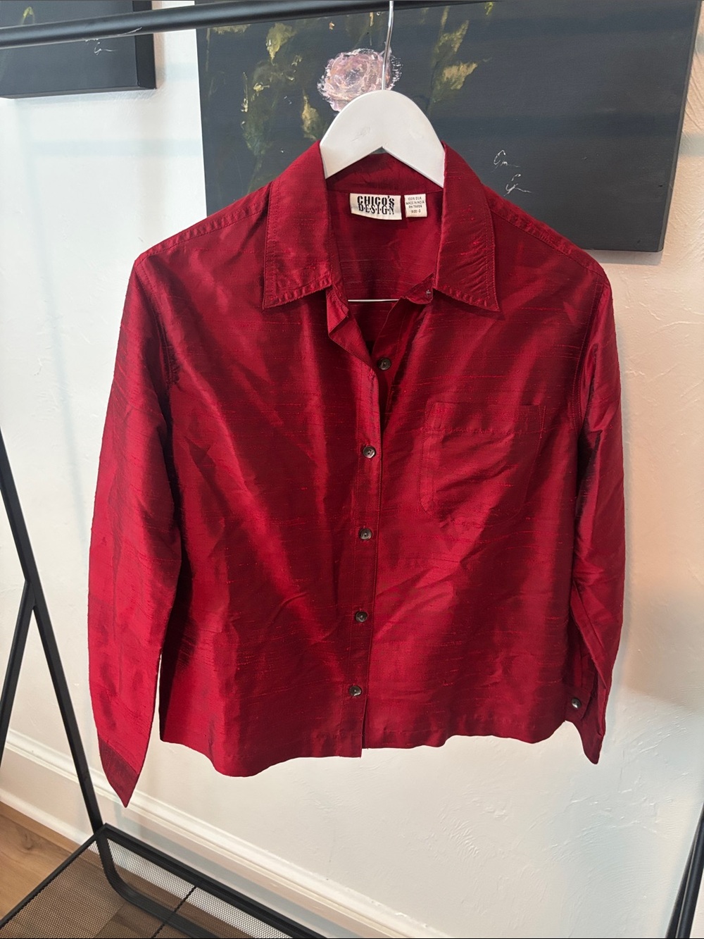 Vintage Chico's Red Button-Down 100% Silk Blouse